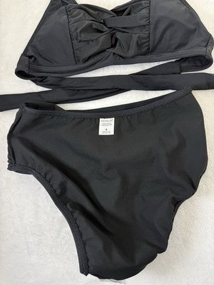 Venus Bikini Set Halter Top 6 High Rise Bottom 4 Black Womens Swim Swimwear New