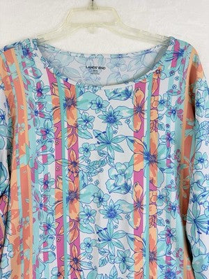Lands End Rash Guard Womens 3X Swim Top Shirt Long Sleeve Blue Plus Size