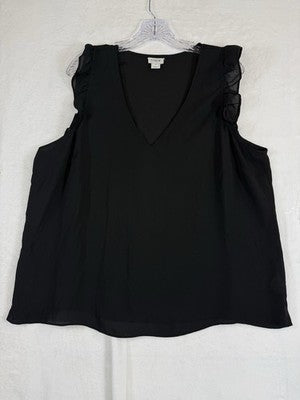 J Crew Top 18 Womens Black Sleeveless Ruffle Sleeve Lightweight