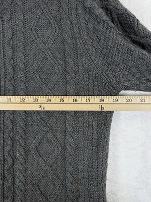 LL Bean Womens Large Cardigan Sweater Full Zip Gray Cable Knit