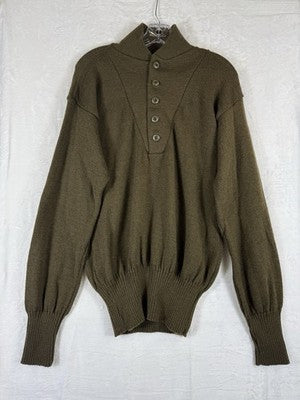 US Army Sweater Large Wool Green Men Henley Pullover Jeep Mechanic Vintage 90s