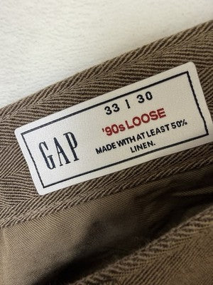Gap Linen Blend Dress Pants 33x30 Mens Brown Herringbone 90s Loose Pleated New