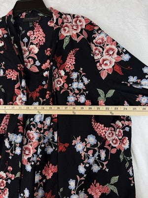 Lane Bryant Top 18 20 Long Sleeve Blouse Black Floral Neck Bow Womens