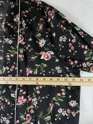 Gap Body Satin Robe Medium Large Womens Black Floral Short Belt