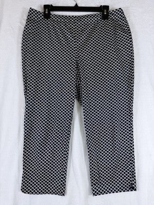 Talbots Capri Pants Size 12 Peite 12P Navy Blue Print Cotton Stretch Womens