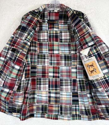 Rowing Blazers Small 36 Mens Indian Madras Plaid Jacket 100% Cotton Embroidered