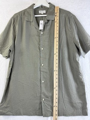 Gap Mens Linen Blend Shirt Large Short Sleeve Green Vacay Button Up Down New NWT
