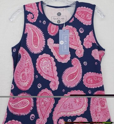 Ana Claire Dress Small Sleeveless Flounce Knit Pink Blue Paisley Women New NWT