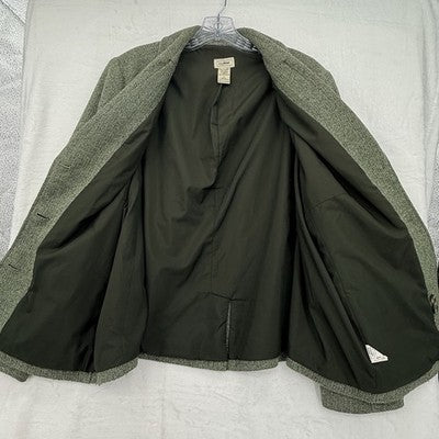 LL Bean Wool Blazer Womens 1X Green Jacket Vintage Silk Blend Tweed Plus Size