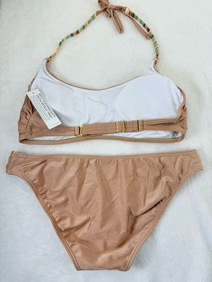 Venus Bikini Set Medium Halter Top 6 Bottom Metallic Tan Swimsuit Womens New NWT