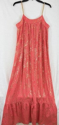 Michael Kors Maxi Dress Small Pink Gold Chain Sleeveless Strappy Floral Womens