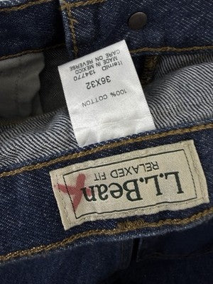 LL Bean Double L Jeans 36x32 Relaxed Fit Mens Blue 100% Cotton Poplin