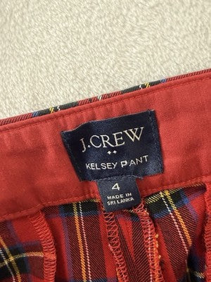 J Crew Kelsey Pant 4 Red Tartan Plaid Flare Pants Womens