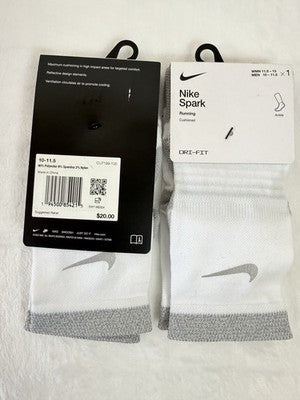 Nike Spark Running Socks White Ankle Men 10-11.5 Women 11.5-13 Cushioned Lot New