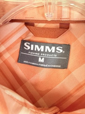Simms Fishing Shirt Medium Outpost Long Sleeve Button Up Down Coral Plaid Mens