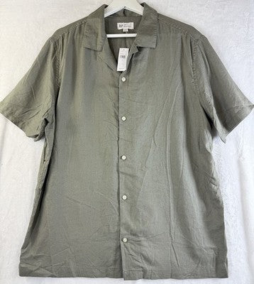 Gap Mens Linen Blend Shirt Large Short Sleeve Green Vacay Button Up Down New NWT