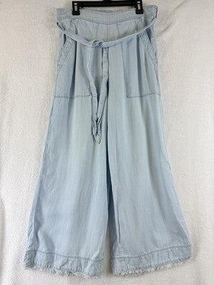 Anthropologie Cloth And Stone Crop Pants Smal Blue Chambray Wide Leg Womens