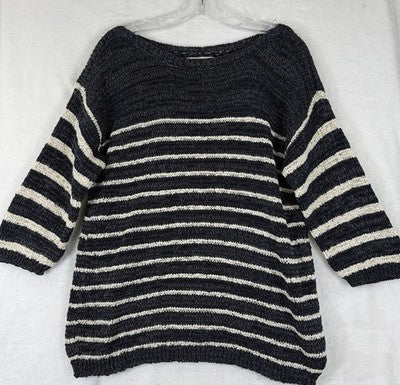 Jones New York Sweater XL Nautical Blue White Striped Cotton Blend Boat Neck