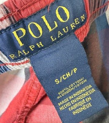 Polo Ralph Lauren Pajama Pants Men Small 100% Cotton Lightweight Red Blue Plaid