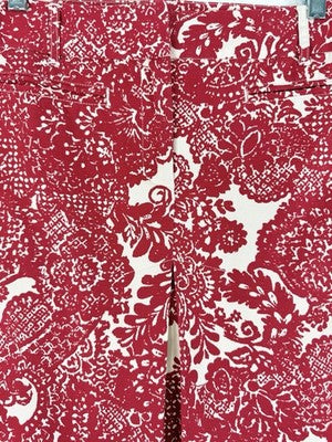 Vintage Talbots Skirt 10 A Line Red Floral Women Cotton Stretch Pleated Front