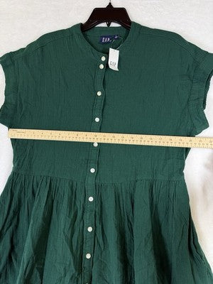 Gap Cotton Gauze Mini Shirtdress Large Women Green Short Sleeve New NWT