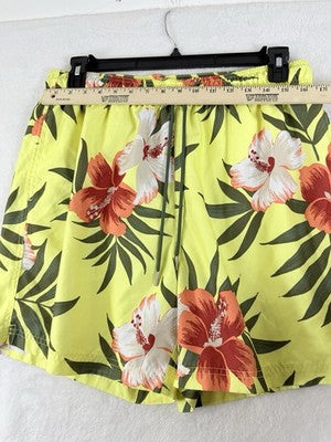 Lands End Swim Trunks Mens Large Yellow Floral Shorts Lined