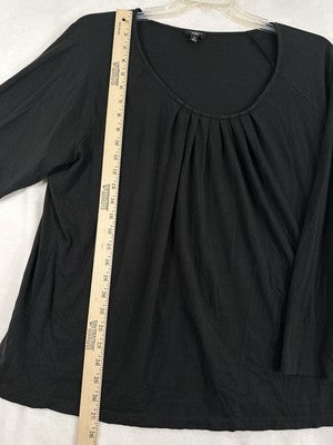 Talbots 3X Tops Long Sleeve Cotton Knit Blouse Black Plus Size Womens Top