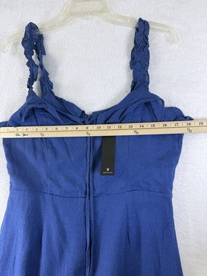 Lulus Mini Dress Large Linen Days Like This Royal Blue Sleeveless Ruffled New