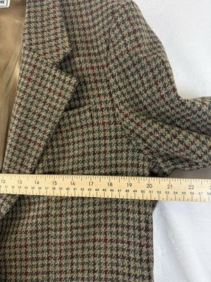 Vintage LL Bean Womens Jacket 12 Petite Brown Houndstooth Wool Blazer 80s 90s