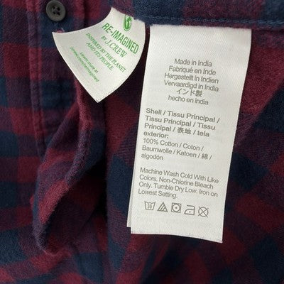 J Crew Flannel Shirt Mens Large Slim Fit Red Blue Check Plaid Long Sleeve Button
