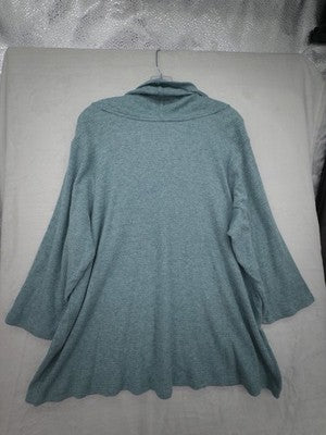 J Jill Wearever Top 2X Sweater Aqua Blue Cowl Neck 3/4 Sleeve Womens