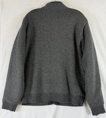 LL Bean Sweater Jacket Medium Mens Gray Lambs Wool Sherpa Fleece Lined Full Zip