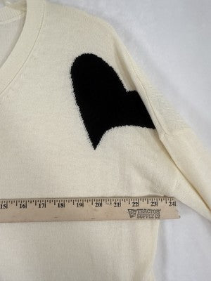 Laurie Felt Sweater Small Ivory White Black Hearts Cashmere Blend Print Womens