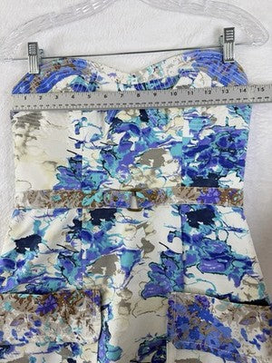 Tracy Reese Dress 4 Anthropologie Strapless Short Pockets Blue Print Womens