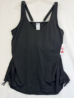 Lands End Tankini Top 24W Black Ruched Swim Underwire Plus Size New NWT