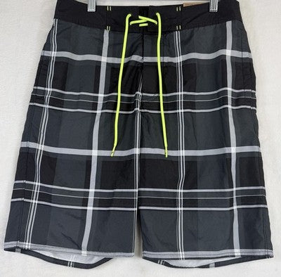 American Eagle Board Shorts Mens Small Black Plaid Swim Trunks New