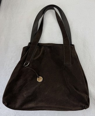 J Mclaughlin Bag Suede Leather Shoulder Tote Chocolate Brown Purse