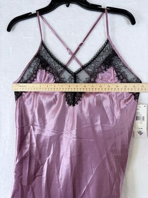 Linea Donatella Chemise Medium Satin Pink Black Lingerie Nightgown Women New NWT