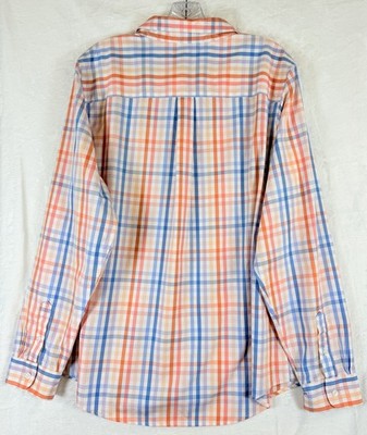 LL Bean Womens XL Shirt Wrinkle Free Pinpoint Oxford Button Up Plaid Long Sleeve