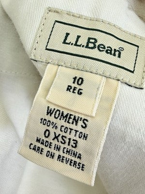 LL Bean Bayside Pants 10 Tan Beige Khakis Womens Elastic Back 100% Cotton
