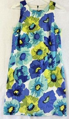 Ann Taylor Loft Dress 2 Womens Sleeveless Shift Blue Green Floral Print Short
