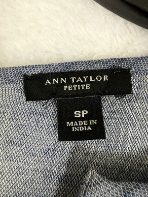 Ann Taylor Dress Small Petite Linen Tunic Blue Womens SP 3/4 Sleeve Embroidered