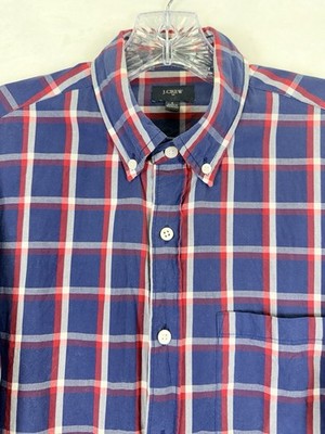 J Crew Shirt Mens Small Red Blue Plaid Button Down Long Sleeve Cotton