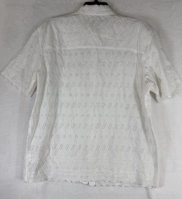Gap X Doen Shirt XS Men Eyelet Button Up Short Sleeve Boho Off White New NWT