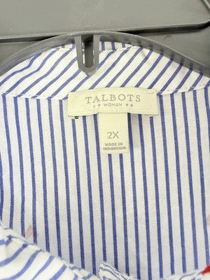 Talbots 2X Tops Womens Blue Hearts Button Up Long Sleeve 100% Cotton