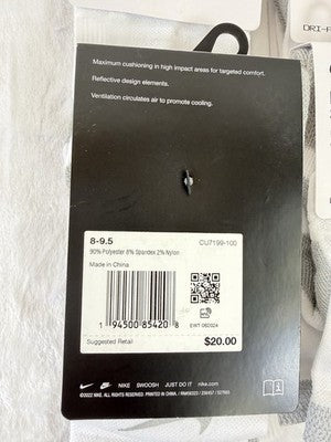 Nike Spark Running Socks White Ankle Men 8-9.5 Women 9.5-11 Cushioned Lot New