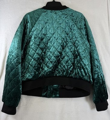Torrid 2 Bomber Jacket Green Velvet Diamond Quilted Full Zip Plus Size Womens 2X