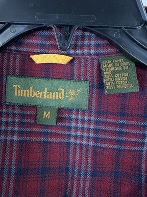 Timberland Flannel Shirt Medium Mens Button Down Burgundy Red Plaid Long Sleeve