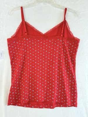 Gap Body Pajama Top Large Tall Women PJ Tank Cami Red Floral Pointelle New