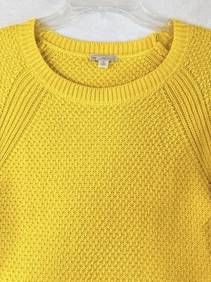 Gap Cotton Sweater Women Medium Yellow Moss Stitch Crew Neck Long Sleeve